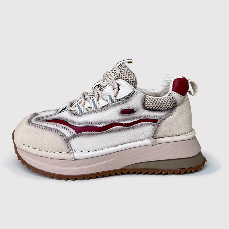 【超显瘦跟高4.5CM】新款厚底增高拼色复古单鞋透气网面休闲运动鞋