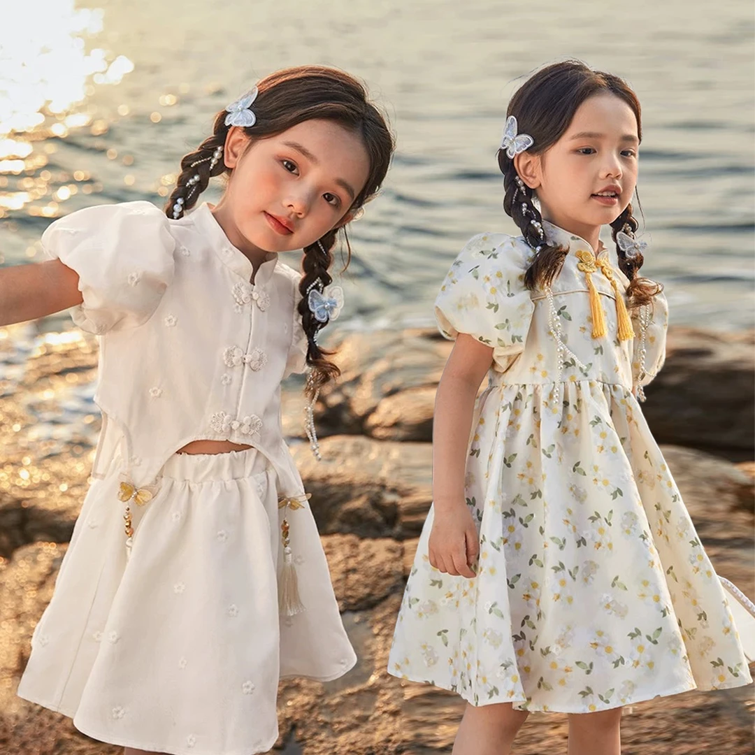 LUSON女童 金风玉露 民国大小姐古风连衣裙套装GLX3459