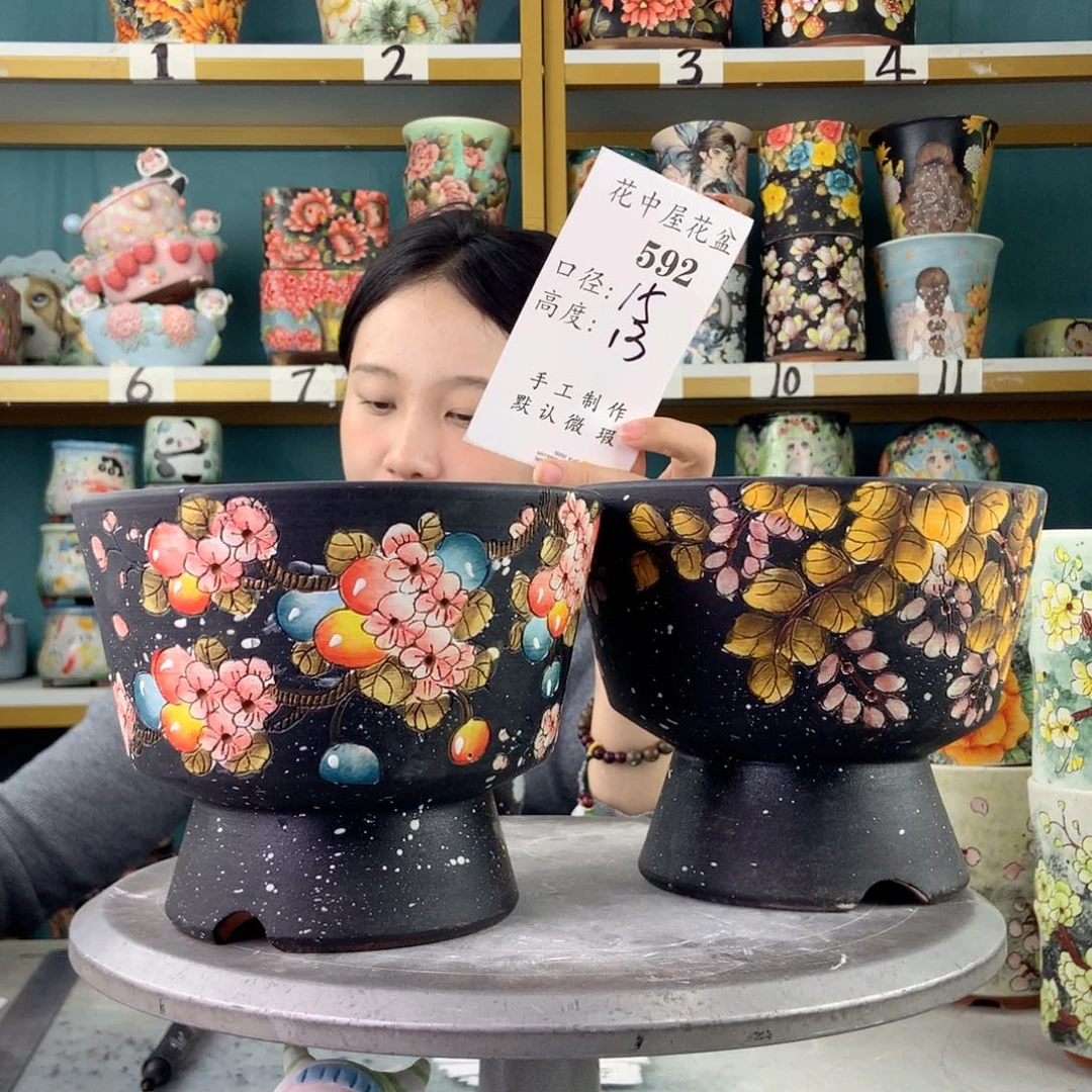 艾***子陶景德镇手工花盆592