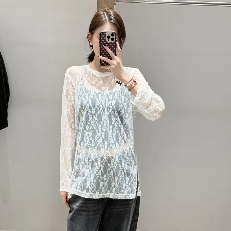 【现货】FIZZFLY2025冬季新品设计师款双侧开衩蕾丝打底衫小衫上衣