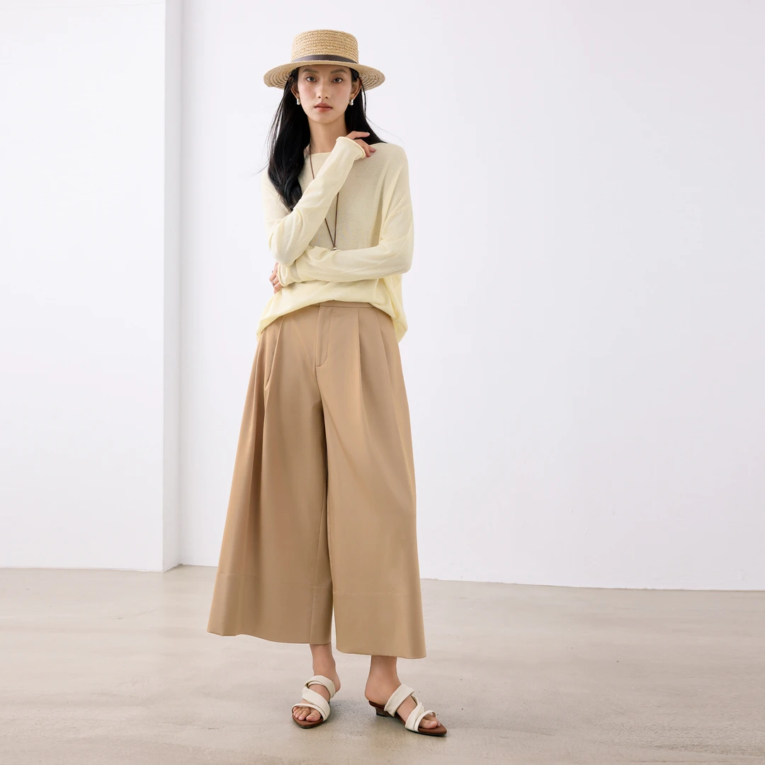 伊芙丽夏垂感阔腿裤女夏季薄款八分裙裤显瘦宽松休闲裤1G5951461