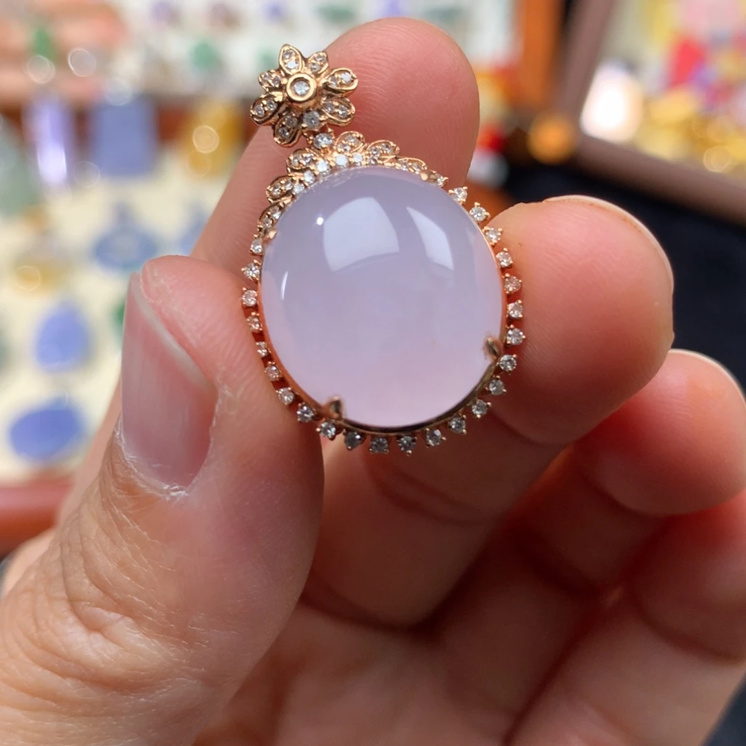 吊坠(不含链)18K金镶嵌翡翠