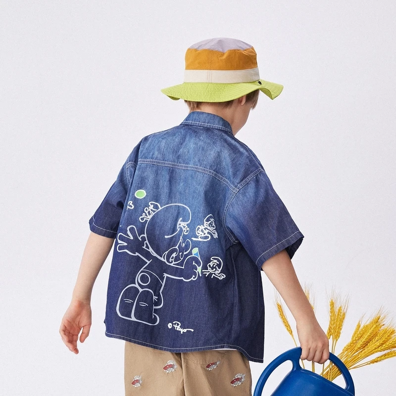 【商场同款】马拉丁童装儿童衬衫24夏新款男大童线条印花短袖衬衫