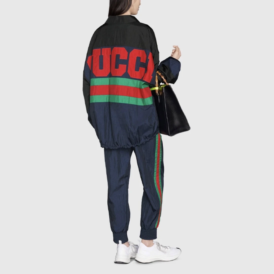 99新 GUCCI/古驰 5450/蓝色标识条纹长袖翻领夹克外套/XXS码/99新