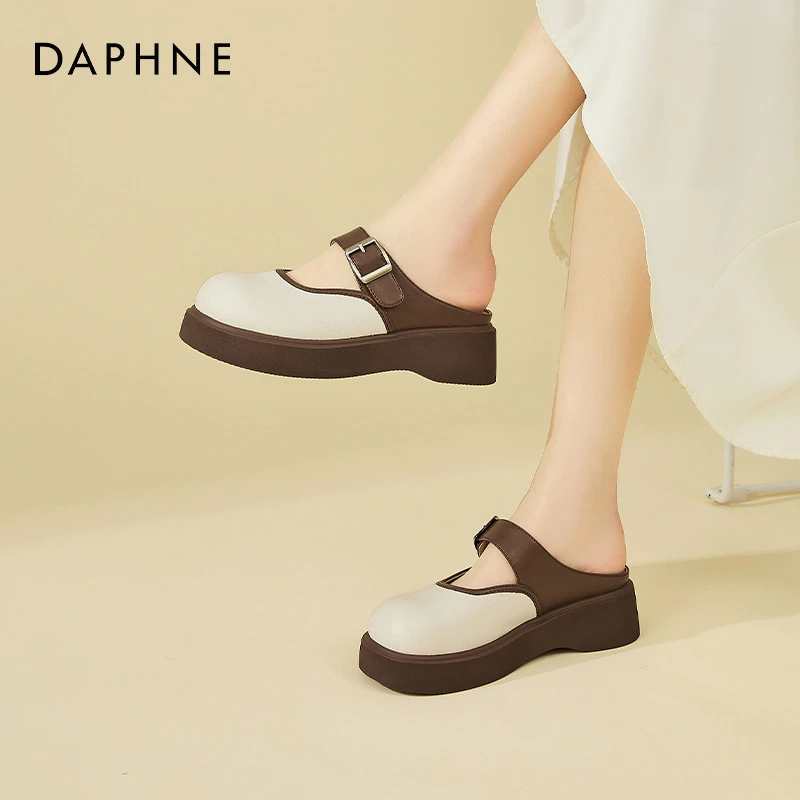 达芙妮勃肯包头半拖鞋女2025新款春夏厚底复古凉拖软底一脚蹬凉鞋