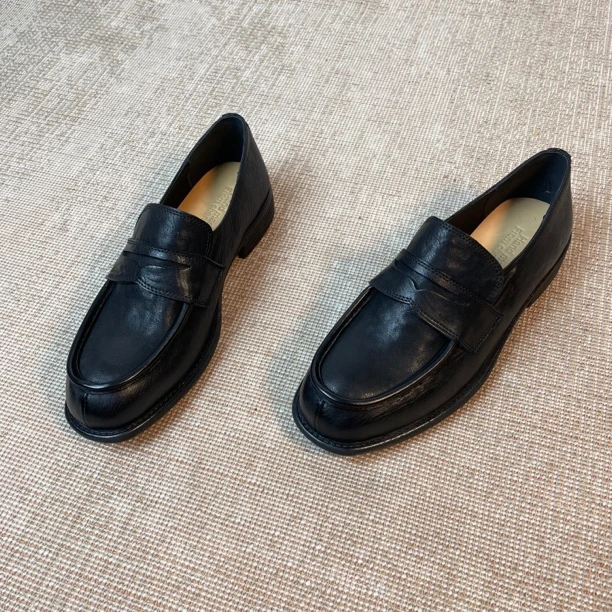 34-40码水洗马皮一脚蹬乐福鞋百搭英伦风低跟通勤上班族乐福鞋