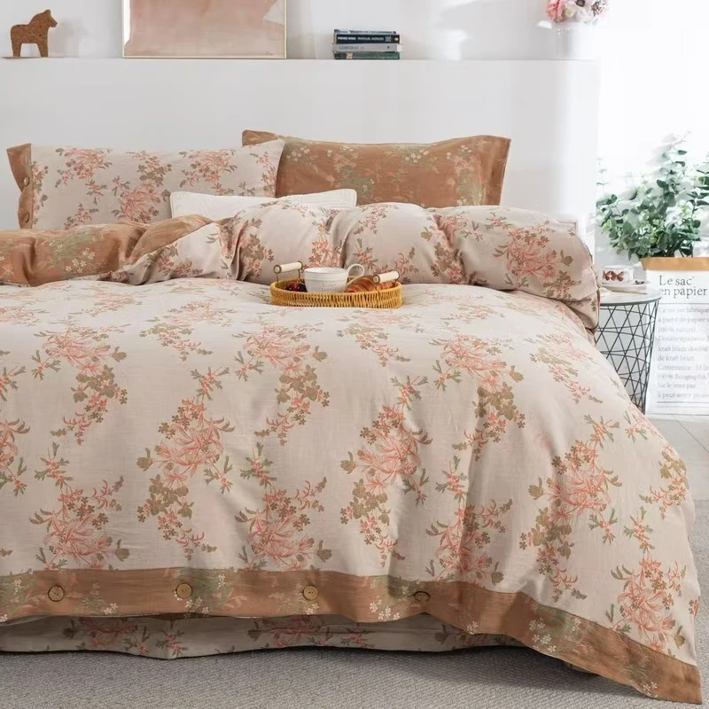 清雅四件套  全棉贡缎提花母婴A类提花双层纱四件套