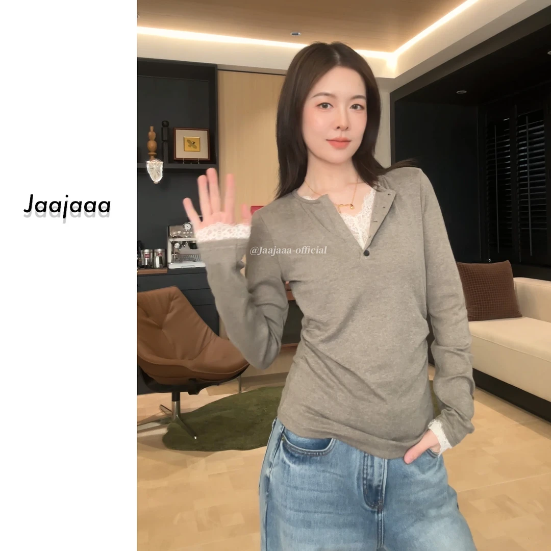 Jaajaaa伯明翰 小众设计百搭蕾丝花边显瘦气质百搭假两件打底/FBA