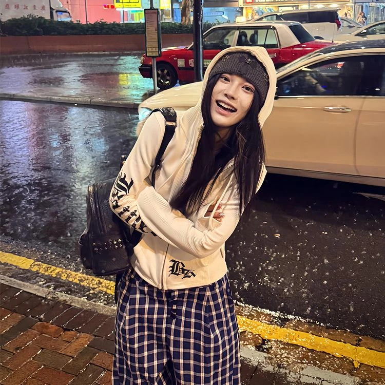 美式复古高街哥特风连帽卫衣女秋季2025新款修身收腰拉链开衫外套