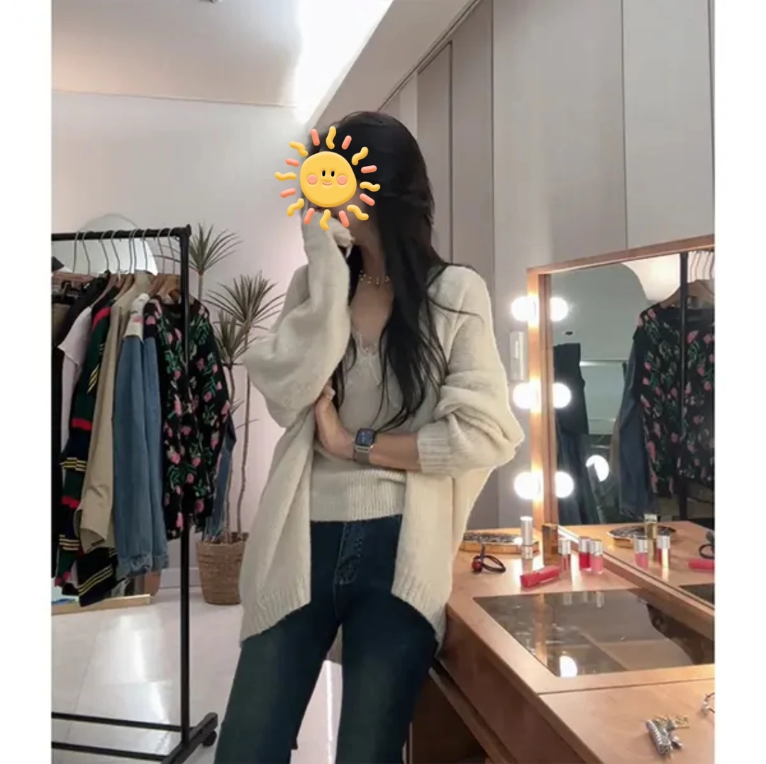 【现货】归空STUDIO 蕾丝V领马甲+慵懒毛衣开衫两件冷水手洗