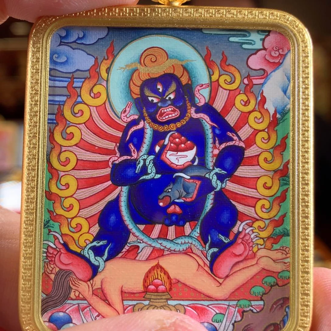吊坠热贡纯手绘唐卡黑财神