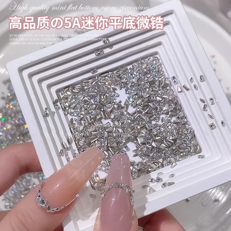 5A碎钻高品质锆石美甲钻爆款银色超闪不掉底混装持久爆闪美甲钻饰