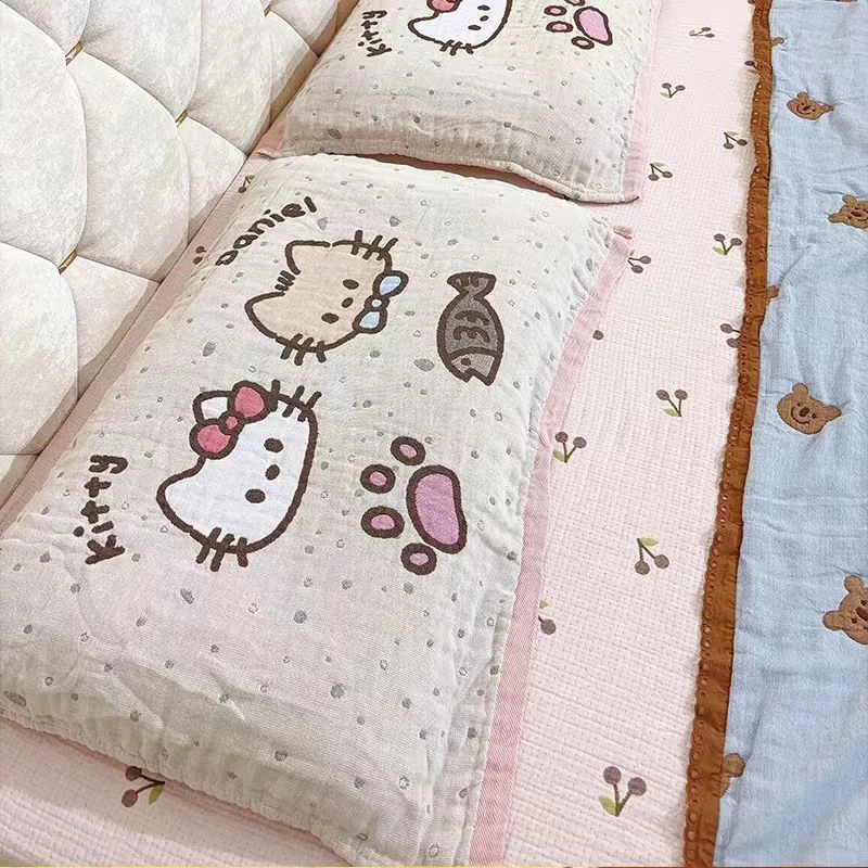 M922 新款四层棉纱布枕巾卡通不情侣kt猫52*75cm一对