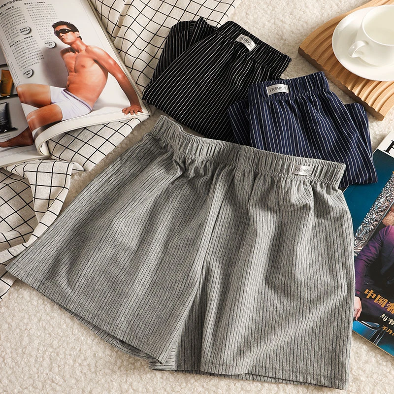 新款男士阿罗裤条纹宽松大码家居柔软舒适棉质四角居家平角阿罗裤