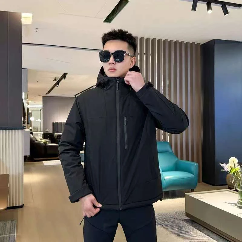 男士冬季连帽薄棉服2025新款时尚百搭保暖防寒棉袄商务气质外套潮