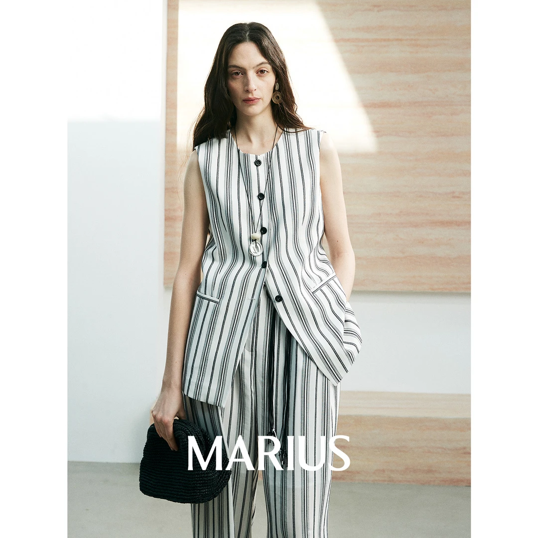 MARIUSMARIUS“素描套”立体提花色织肌理条纹慵懒度假风套装