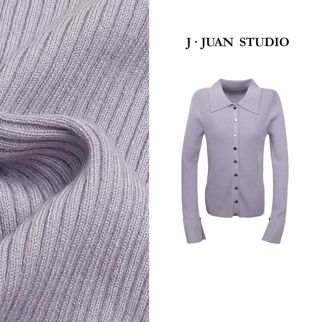 【J.Juan】高智感-春季蚕丝羊毛polo毛衣开衫高个子女装修身显瘦衫