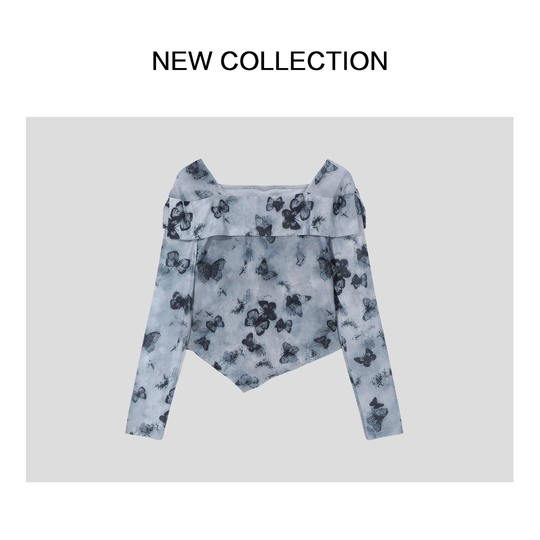 【诗语专属】浪漫蝴蝶露肩印花T恤 T5516008B