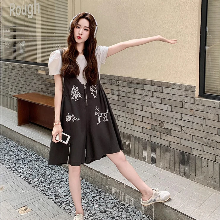 禅意气质款女装时尚休闲套装2025年夏时尚刺绣连体短裤休闲百搭