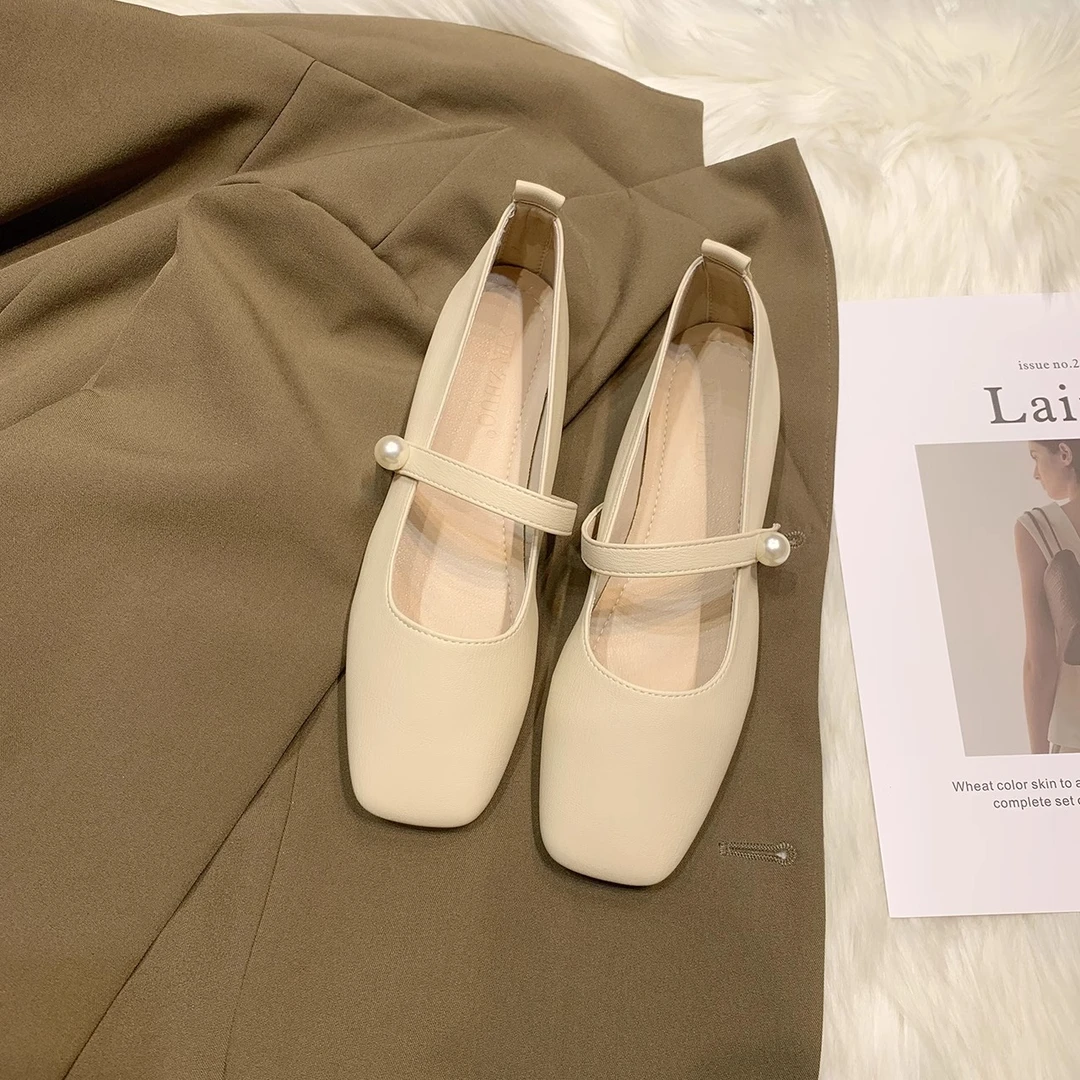 粗跟方头玛丽珍单鞋女2025春夏新款法式中跟配裙子温柔晚晚鞋高跟