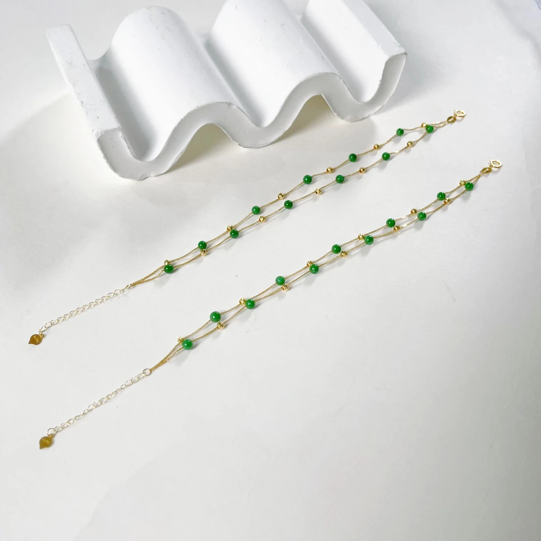 【小宝珠宝】12 T03173-18K金翡翠手链-多样性发其一-3mm