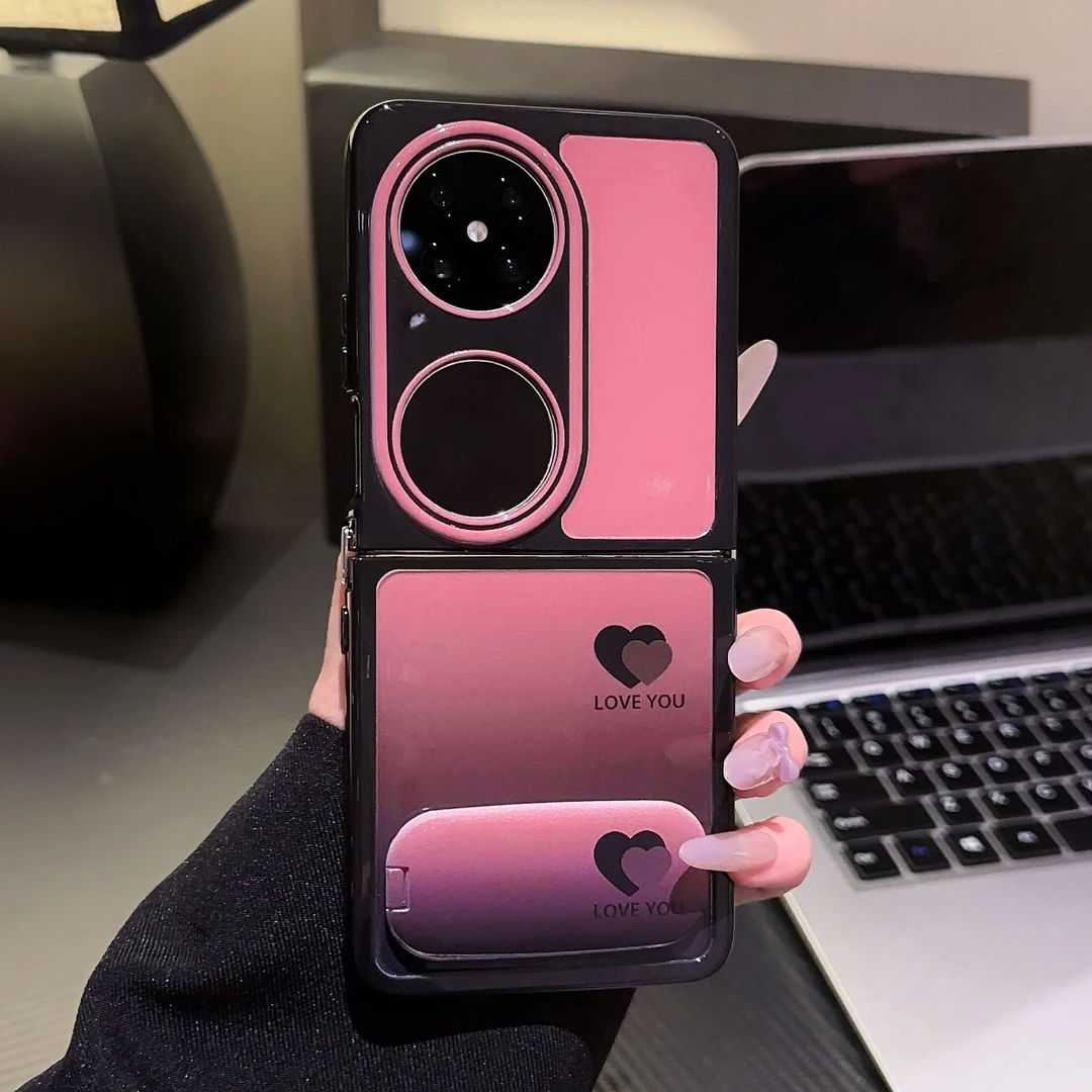适用华为POCKET2手机壳奶油壳小米MIXFLIP爱心笑脸支架2024高级感