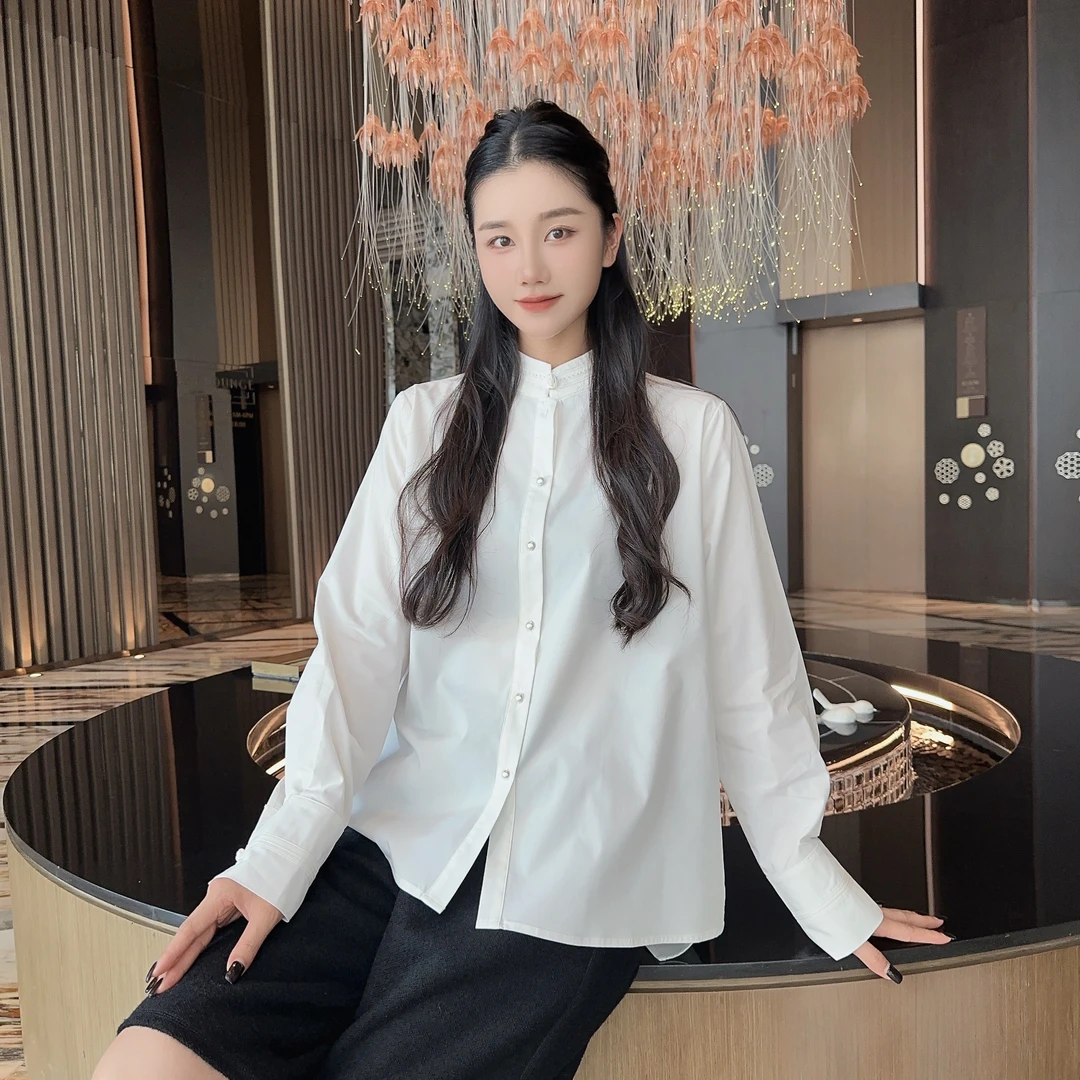 Betty Bairn【墨月白】新中式气质感立领盘扣衬衣A6103