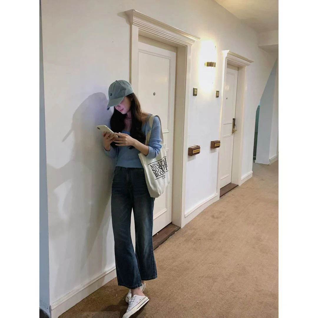 LaceyDitto 2025 8/10 【铅笔腿】高腰修饰腿型直筒微喇九分牛仔裤