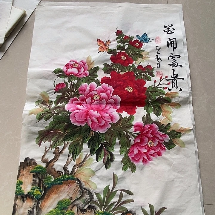 国画四尺三开手绘花鸟