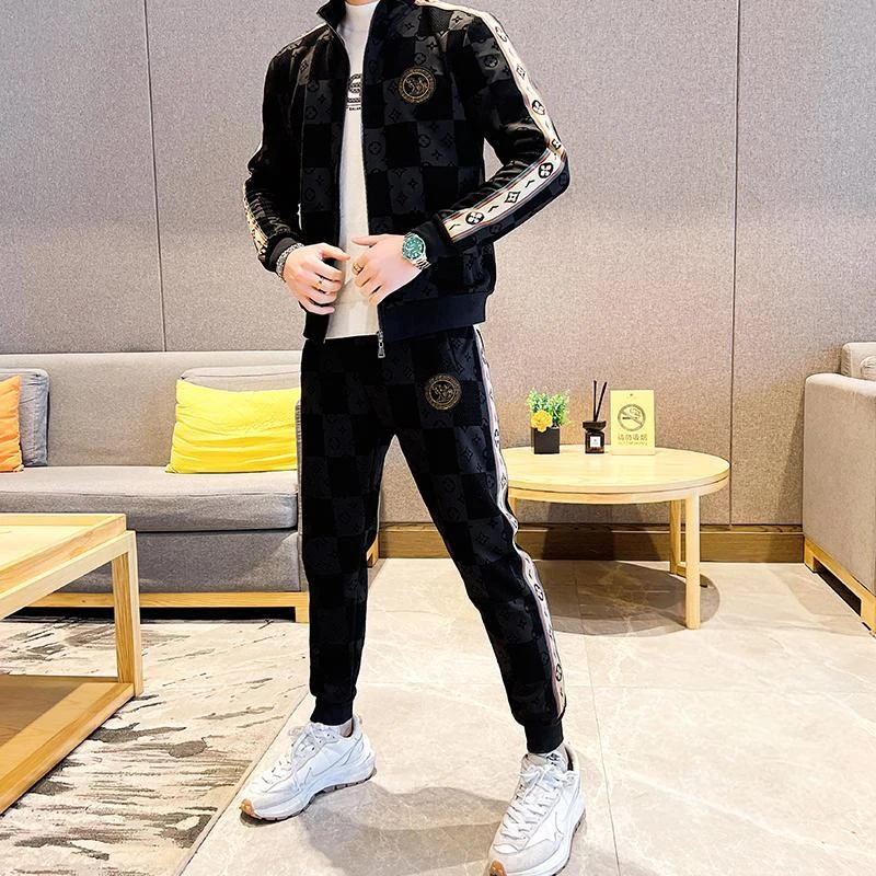 吉伦略索春秋新款运动休闲两件套男拉链时尚潮流开衫卫衣长袖套装