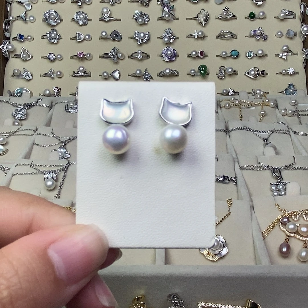 耳饰银S925镶嵌淡水珍珠