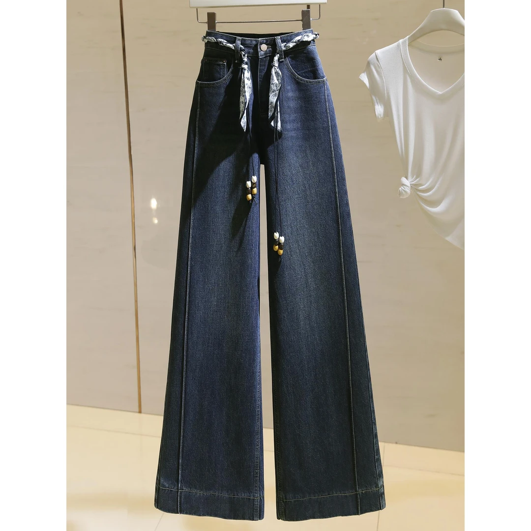 culv阔腿牛仔裤女高腰2025秋季新款美式复古显瘦小个子直筒长裤子