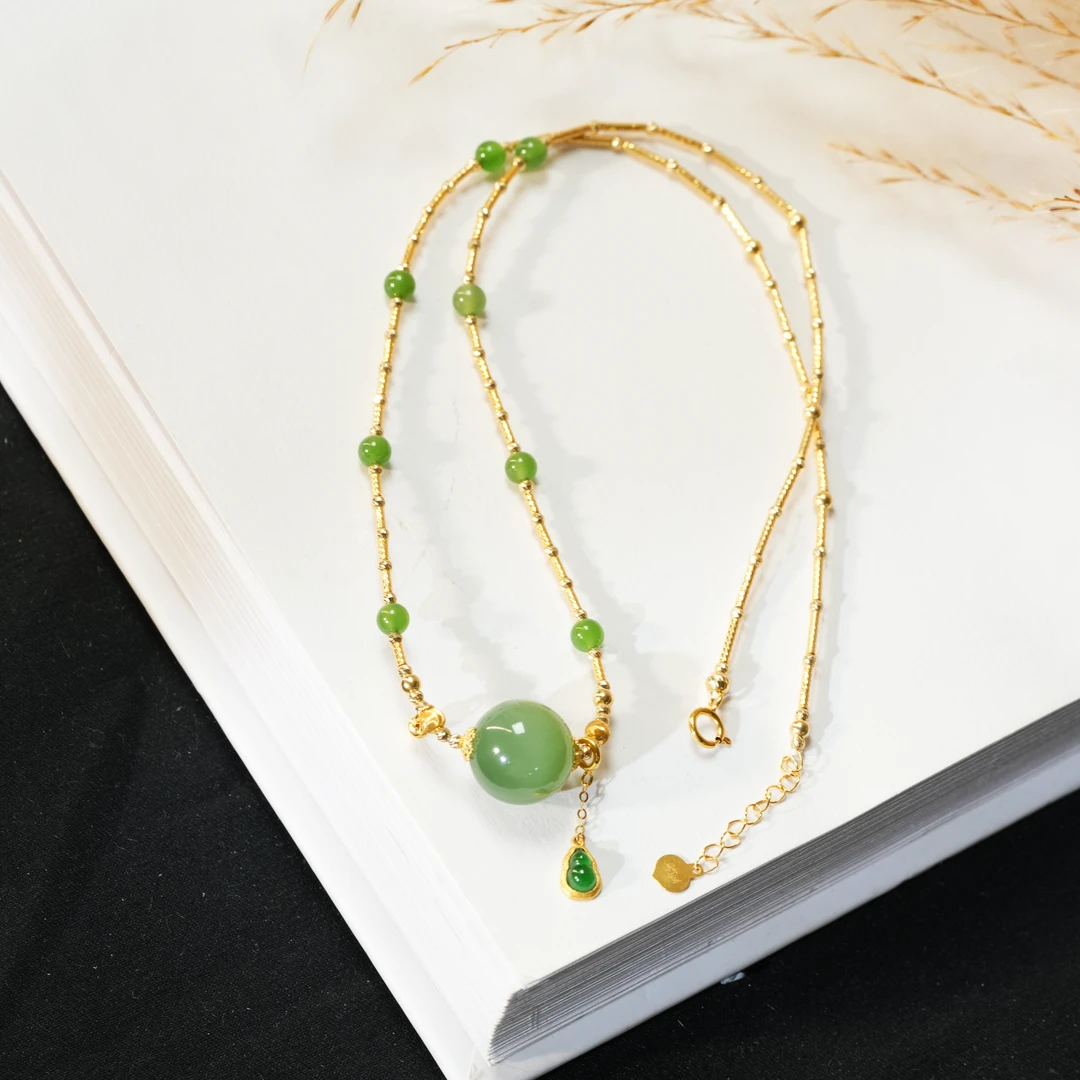 【东方十八岁】【晴川】碧玉18K金设计款项链锁骨链多样性发其一