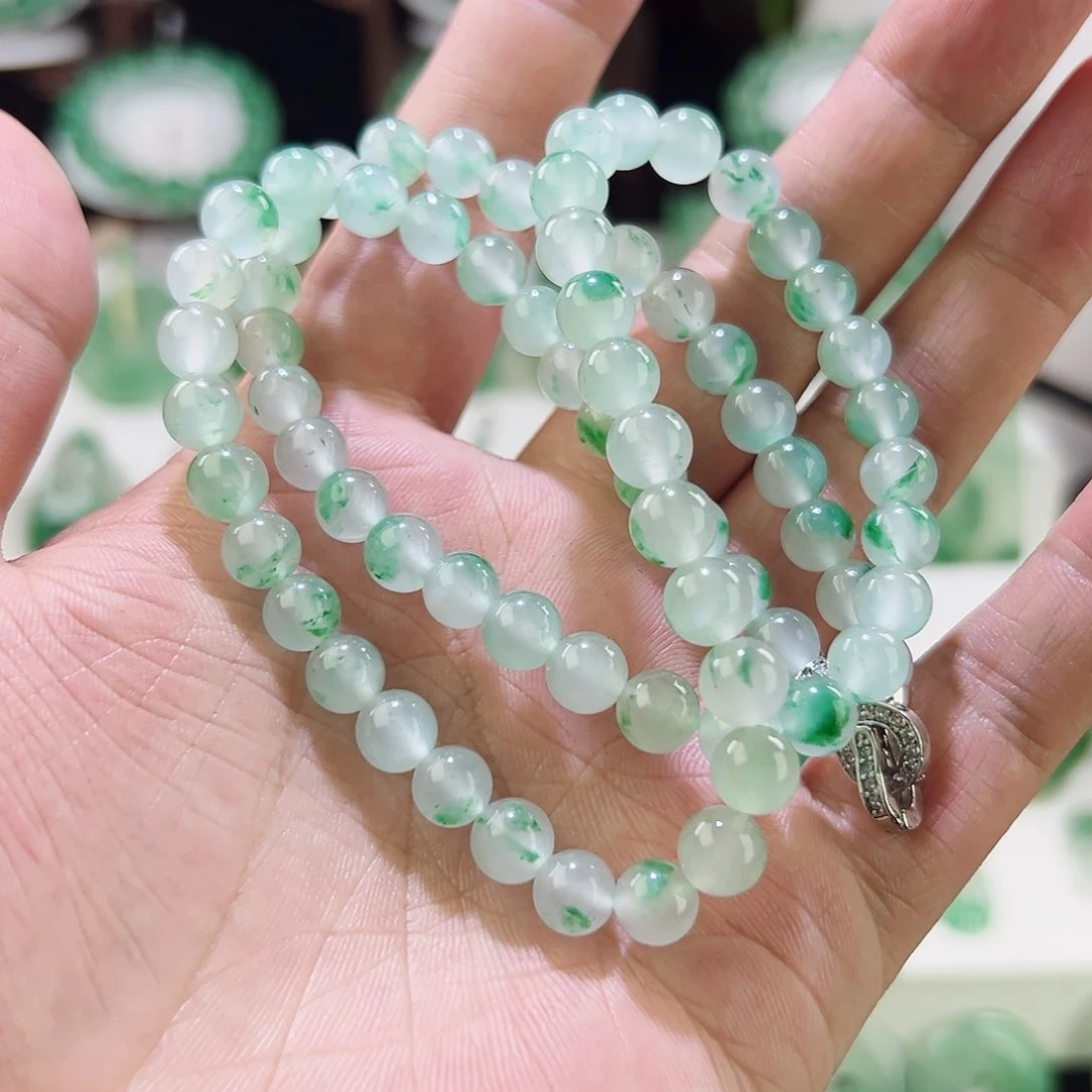 日***落石英质玉未镶嵌项链非洲翠冰飘花珠子项链