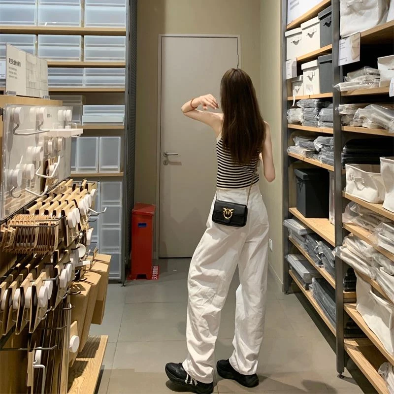 高个子加长白色褶皱阔腿牛仔裤女夏季高腰宽松显瘦直筒垂感拖地裤