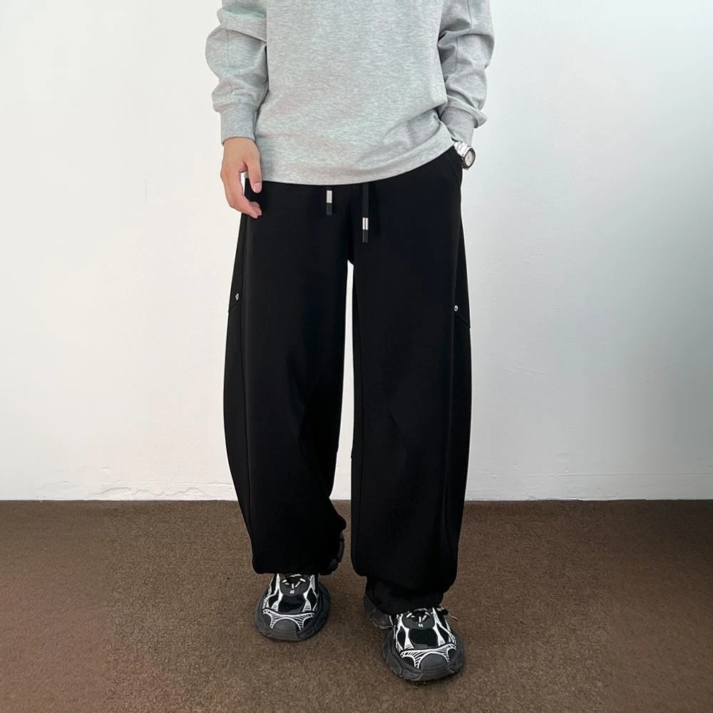 「松禾」秋冬新品加厚潮流休闲裤男宽松百搭运动长裤铆钉弯刀直筒裤