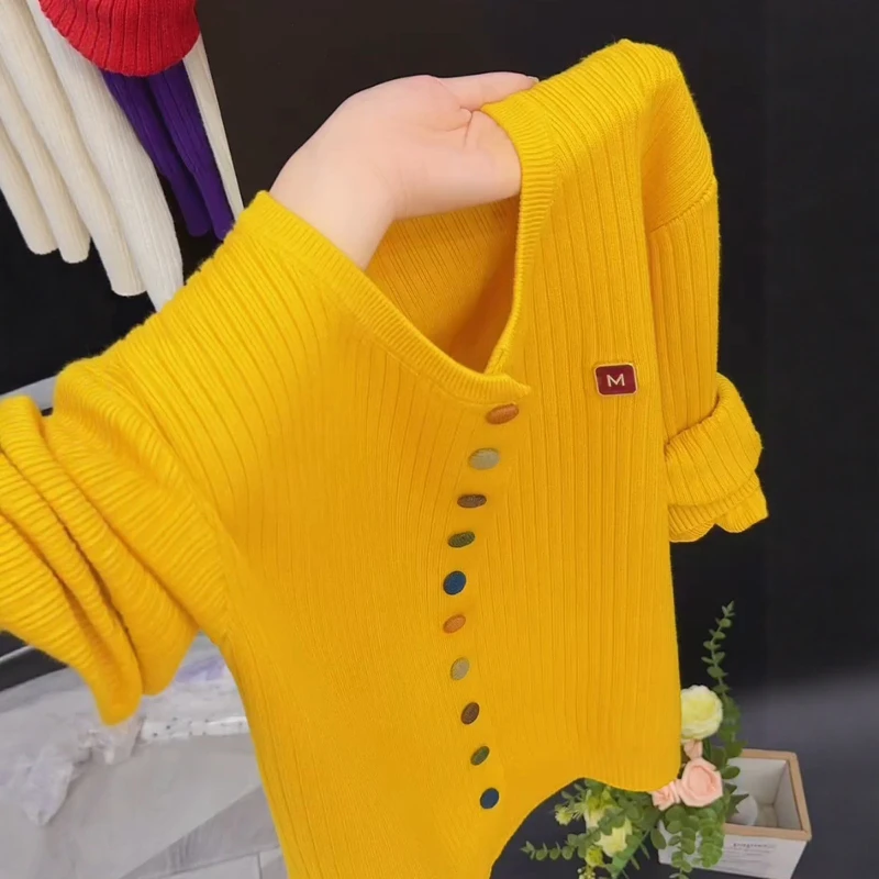 复古圆领彩色纽扣针织开衫2025秋冬大码胖MM洋气显瘦百搭毛衣外套