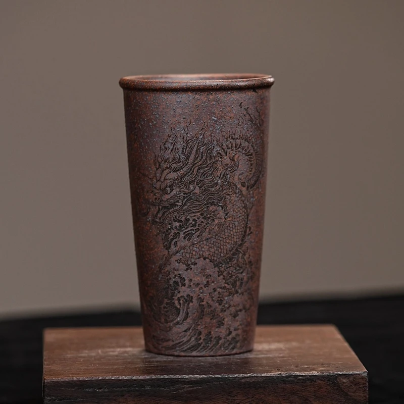 【1152龙可乐杯】宜兴原矿紫砂手工刻绘龙柴烧品茗杯 龙可乐杯