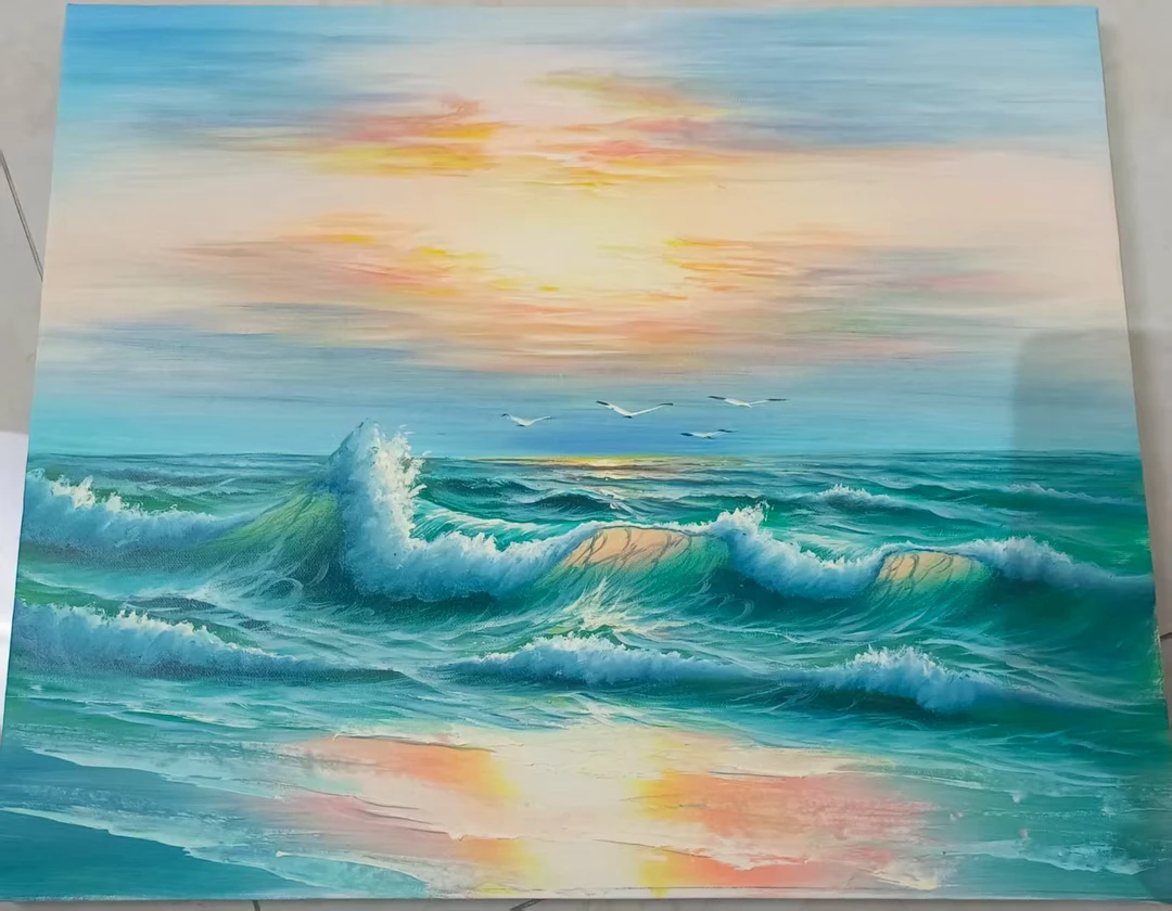 《海浪》50*60含内框,刘春建原创手绘油画,肌理装饰画挂画