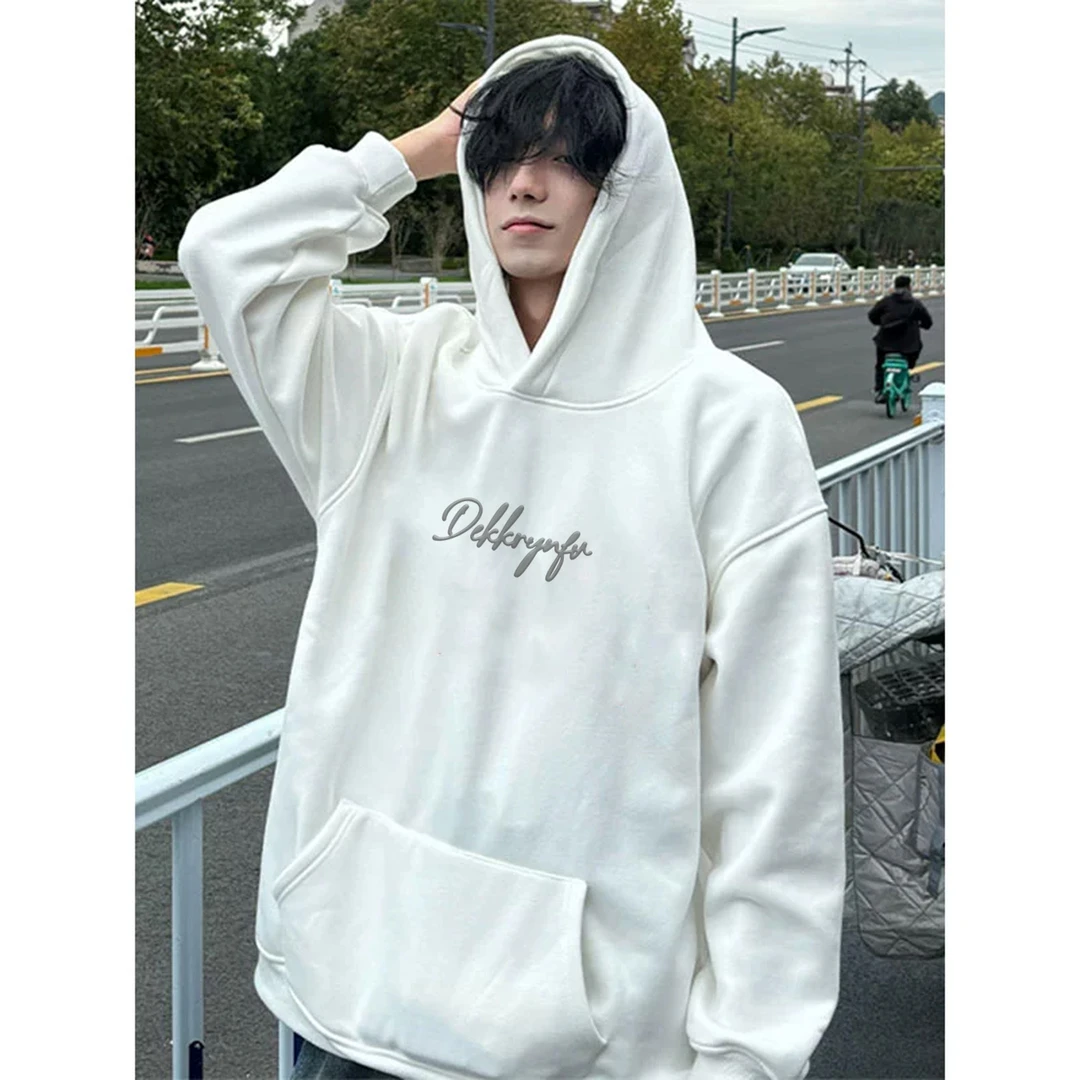 美式简约艺术字母印花宽松休闲连帽卫衣男女秋冬季百搭情侣款外套