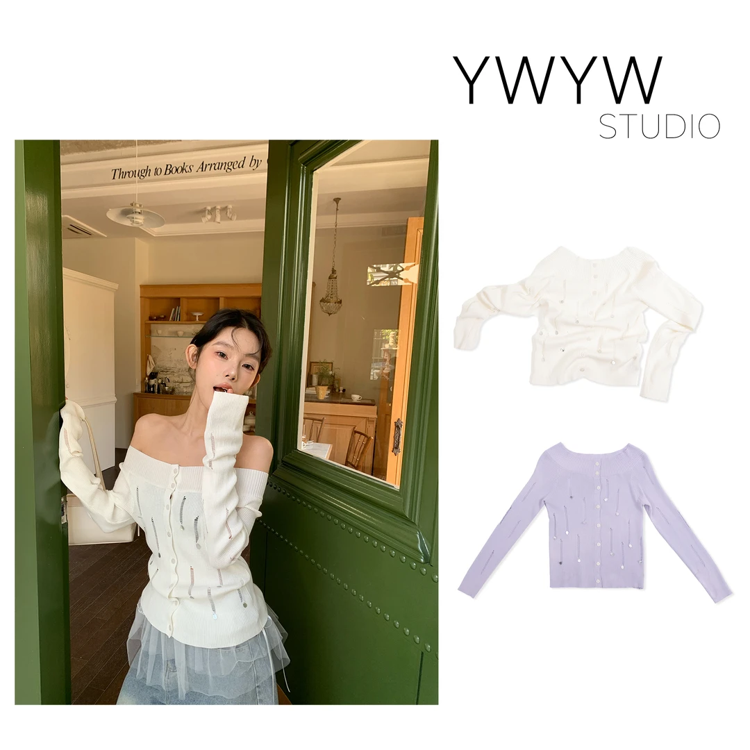 【YWYW25S/S】春季百搭镂空亮片针织弹力修身体恤3815