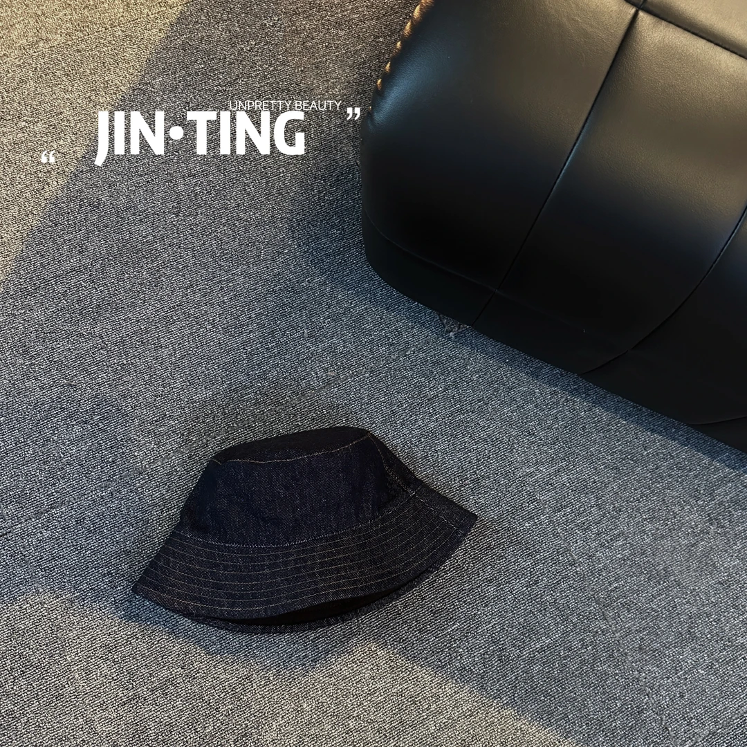 韩版潮流休闲时尚百搭小众双面可戴拼接牛仔蓝渔夫帽女-HT24m474