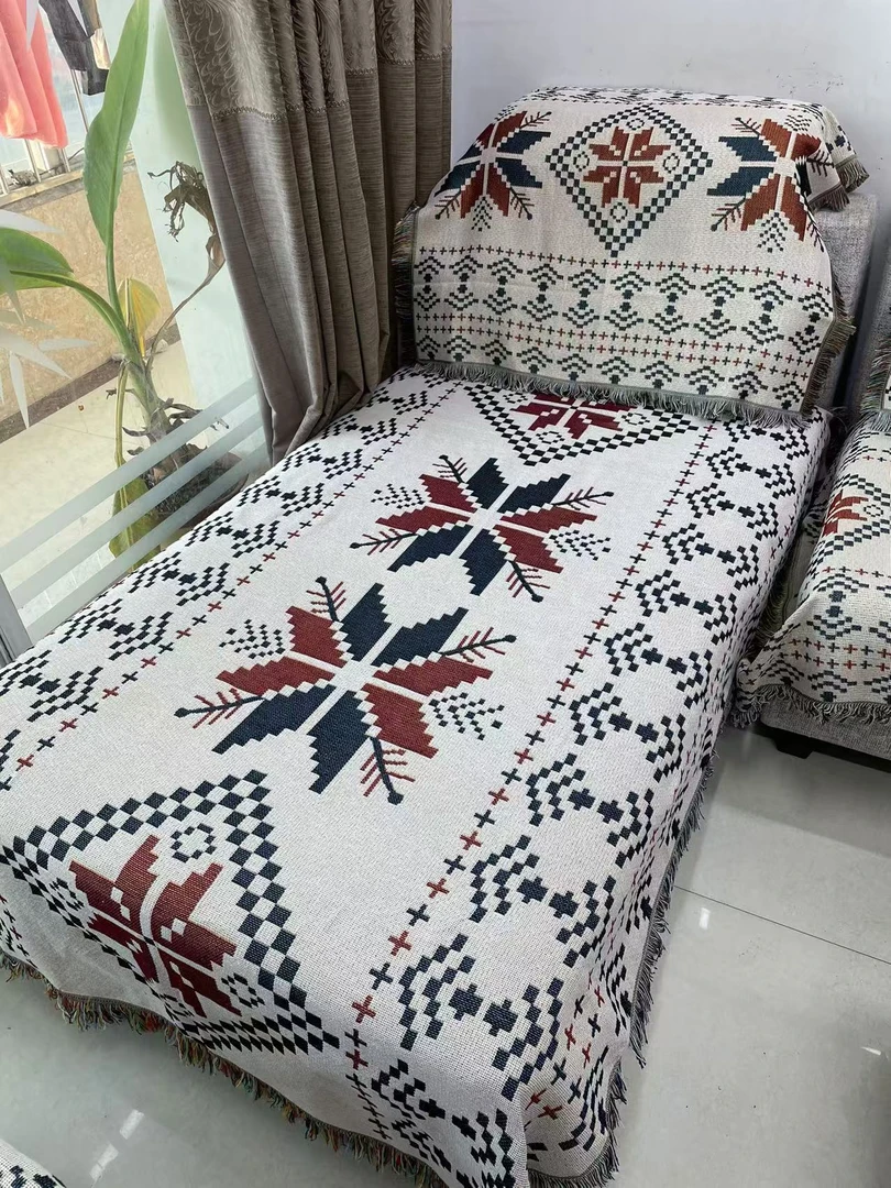 130x180cm【波西米亚】多用途提花亚麻沙发巾茶毯桌毯靠背巾