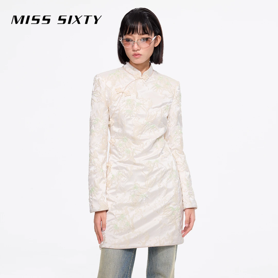 Miss Sixty2025春季新款衬衫女新中式旗袍盘扣重工提花上衣两穿