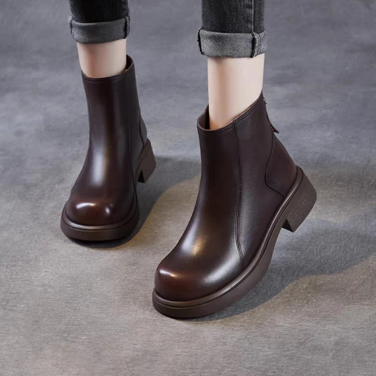 头层牛皮69902厚底百搭复古手工瘦瘦靴