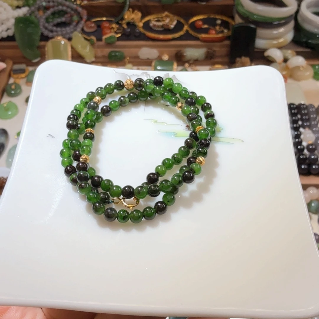 和田玉（碧玉）18K金镶嵌项链