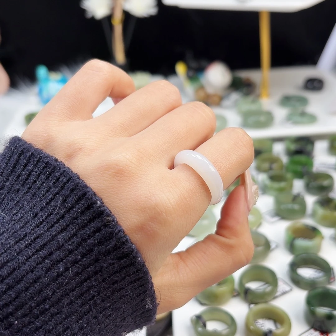 和田玉未镶嵌戒指P94月光白馒头片16.4不退换