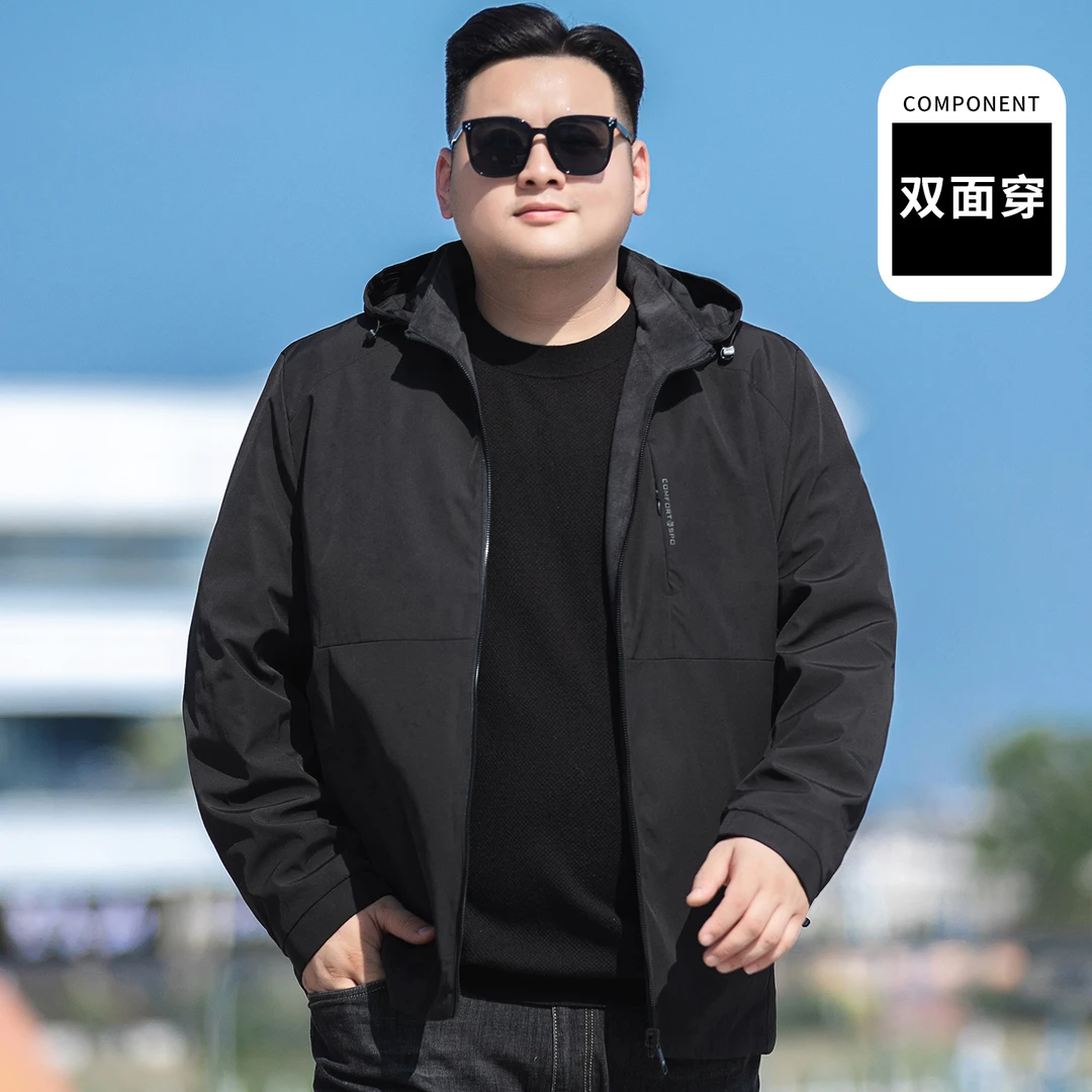 加肥加大码男士冬季加绒外套正反两面穿肥佬宽松防风保暖运动夹克