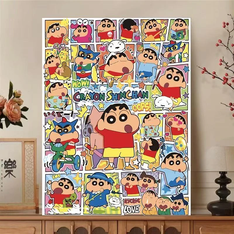 diy数字油画蜡笔小新卡通动漫油彩画手工填充涂色可爱装饰画手绘