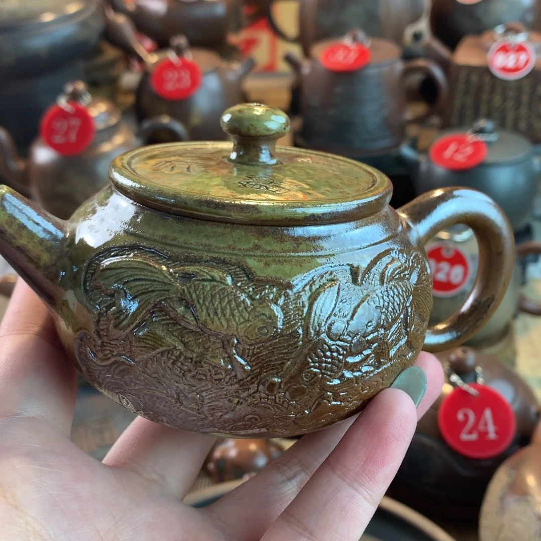 圈*Q坭兴陶手工刻绘壶